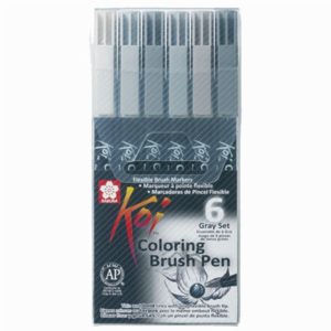 Sakura - 6 Koi Coloring Brush Pen Gray